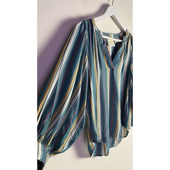 Anthropologie Maeve Top XS Byron Stripe Balloon Sleeve Blue Pullover Peasant - Picture 5 of 9